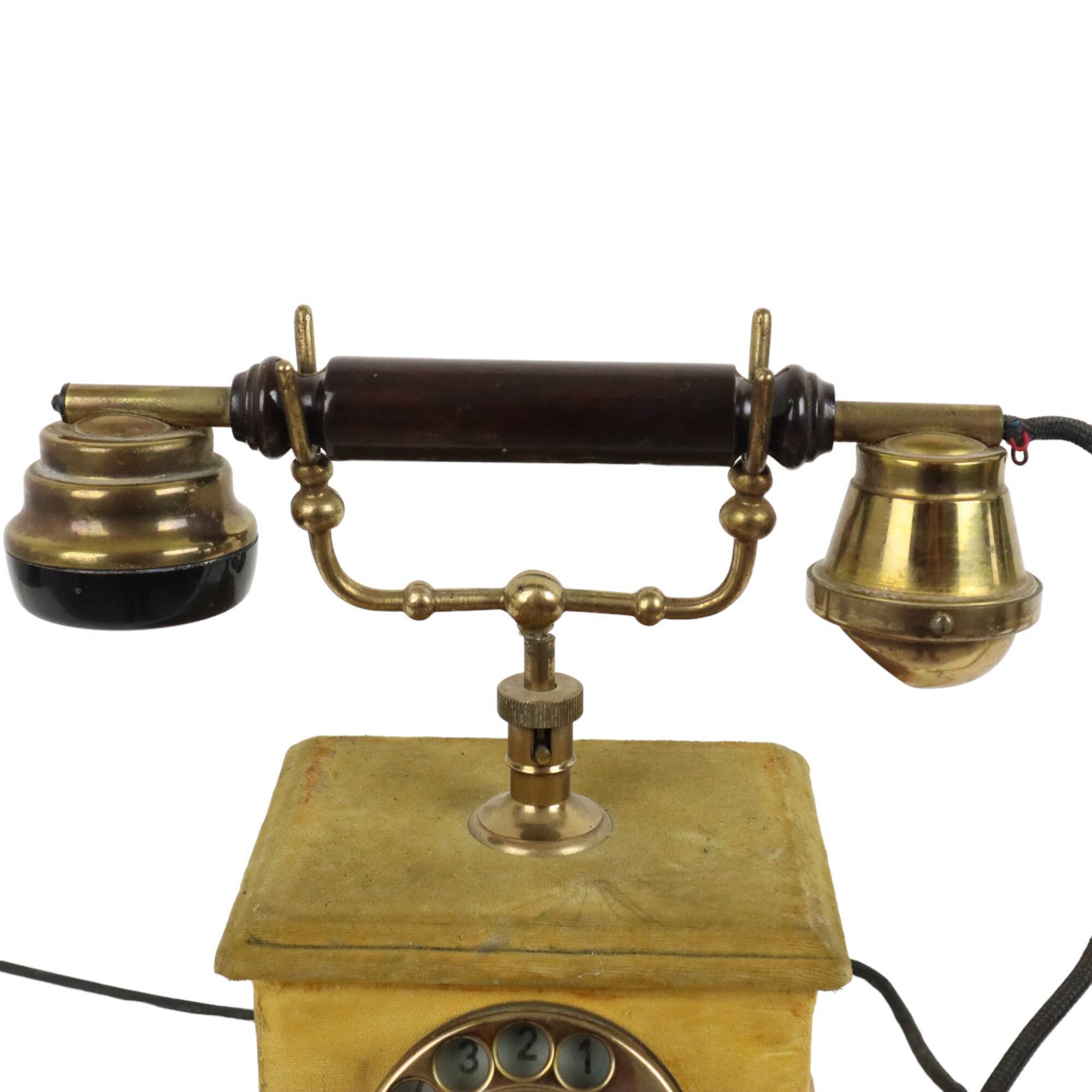 Old Italian Analog Telephone with Rotary Copper Wood Velvet