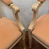 Pair of Louis XVI style armchairs in 20th century patinated beech