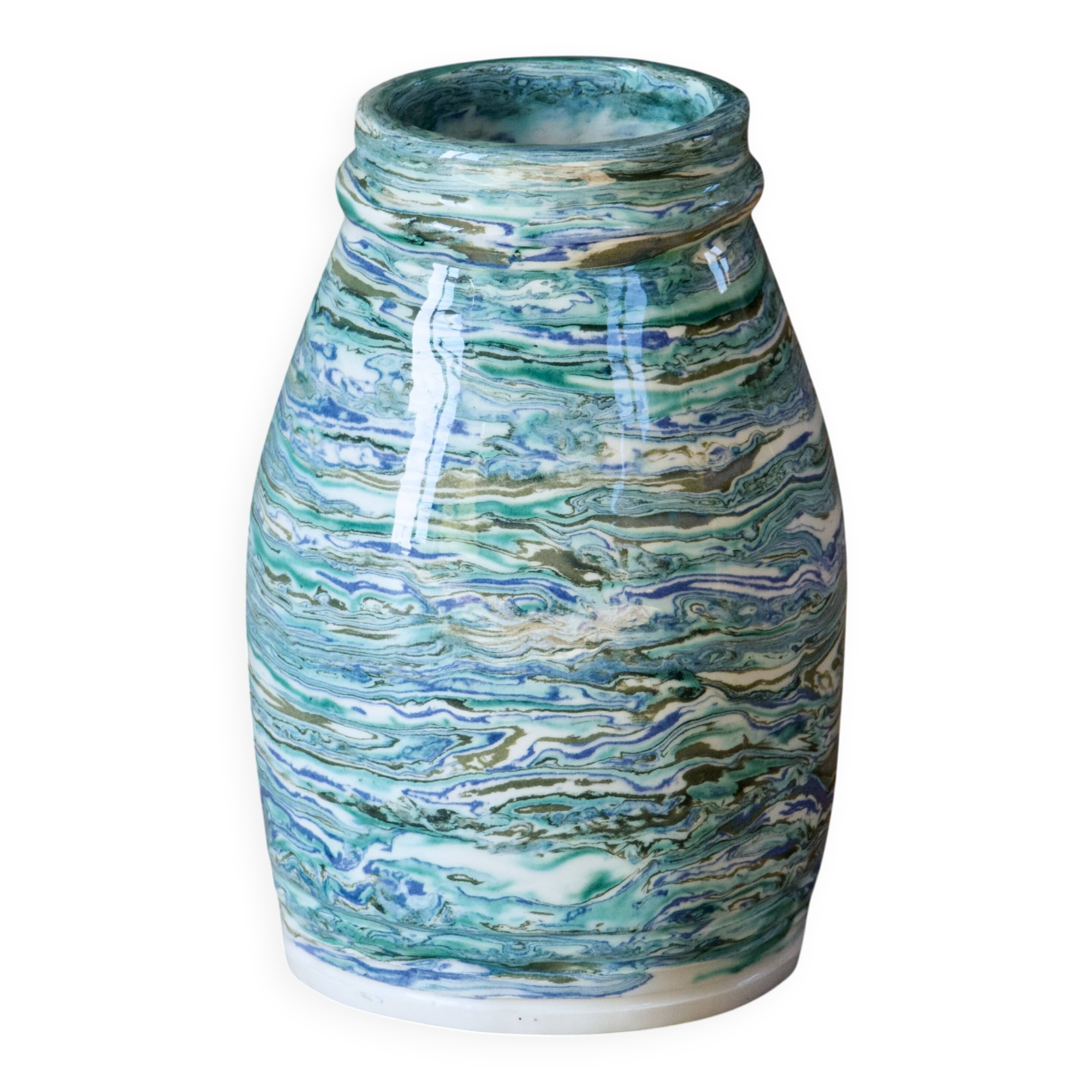 Artisanal vase, unique piece, mixed turquoise clay.