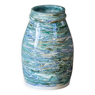 Artisanal vase, unique piece, mixed turquoise clay.