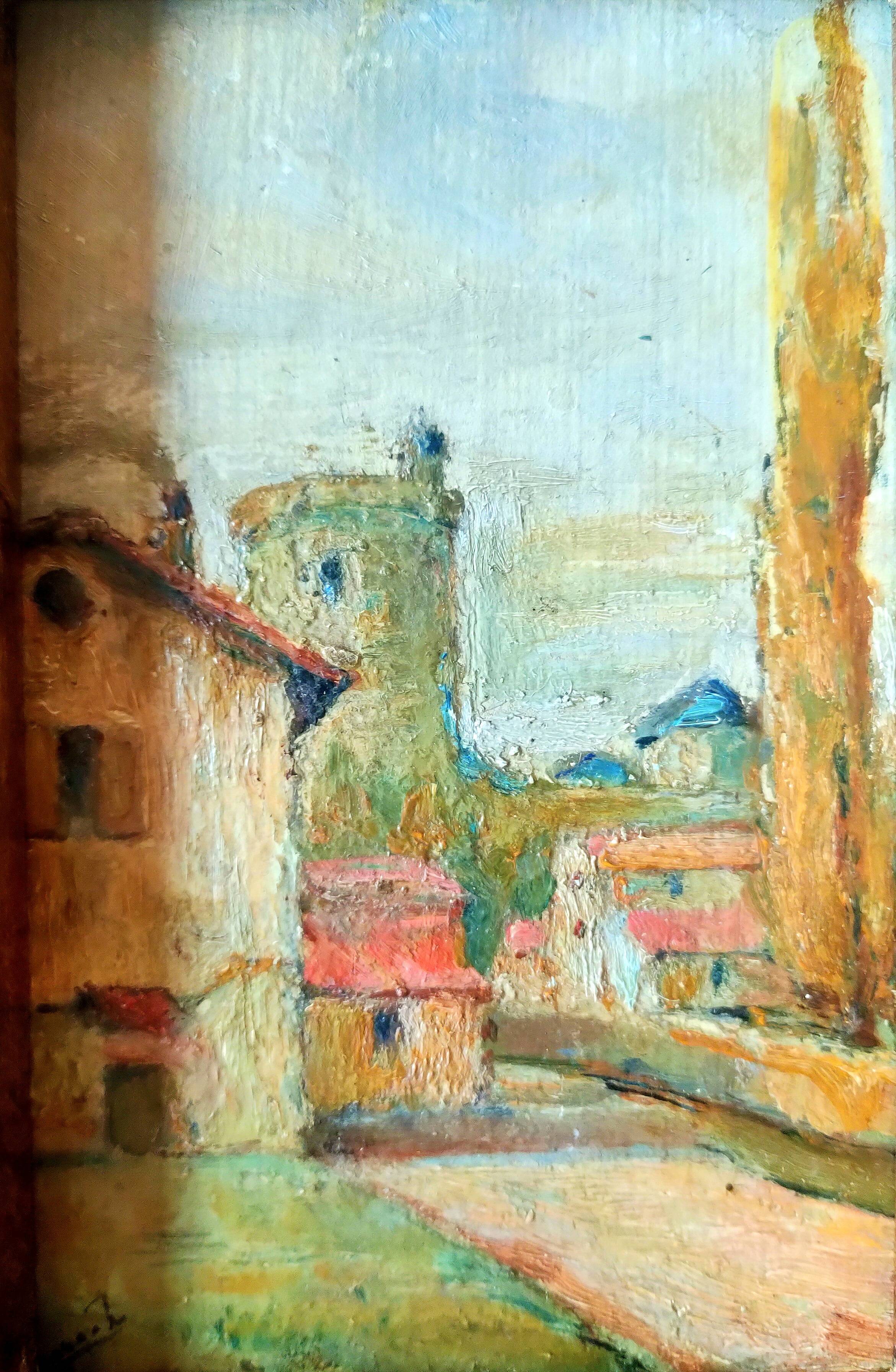Painting signed hr. greitz? – oil on panel – view of a village
