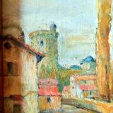 Tableau signé hr. greitz ?  – huile sur panneau – vue sur un village