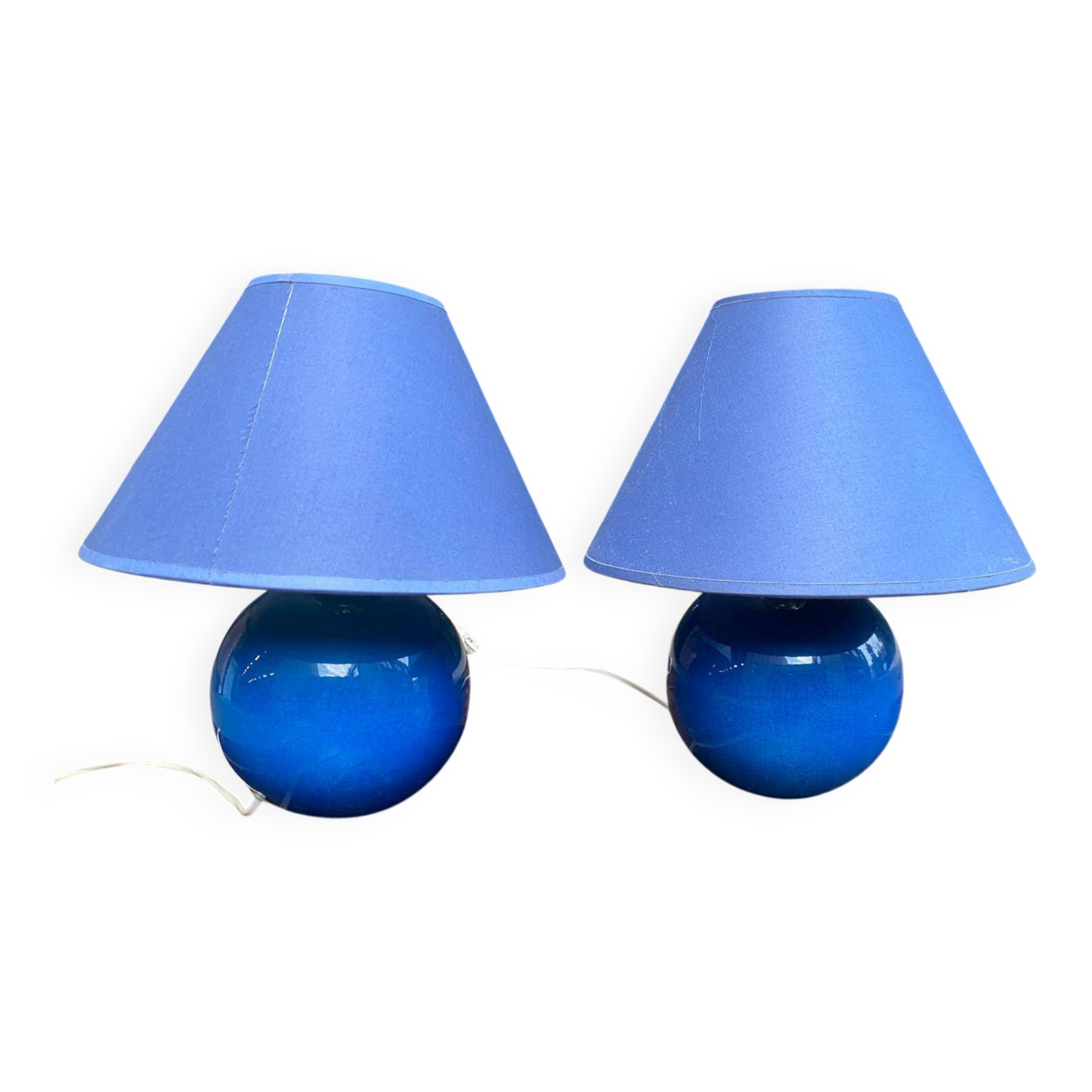 Pair of blue bedside lamps from the 60s by Les lampes d'Albret