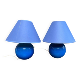 Pair of blue bedside lamps from the 60s by Les lampes d'Albret