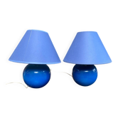 Pair of blue bedside lamps from the 60s by Les lampes d'Albret