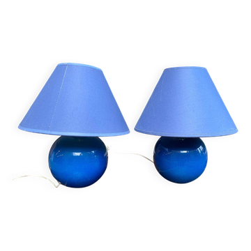 Pair of blue bedside lamps from the 60s by Les lampes d'Albret
