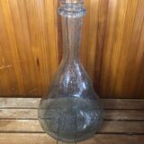 Ancienne bouteille style biot verre soufflé bullé bleuté vintage