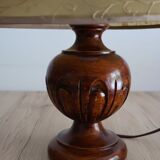 Vintage table lamp in turned wood and fabric lampshade