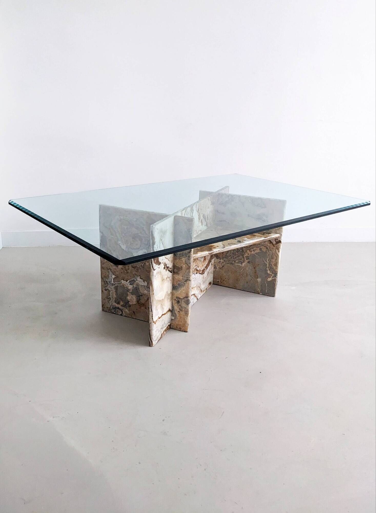 Italian marble coffee table with glass top 1970's