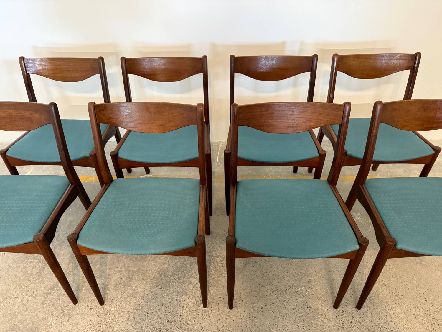 Set of 8 Vintage Danish Chairs by Søren Ladefoged – Teak & Blue Fabric