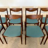 Set of 8 Vintage Danish Chairs by Søren Ladefoged – Teak & Blue Fabric