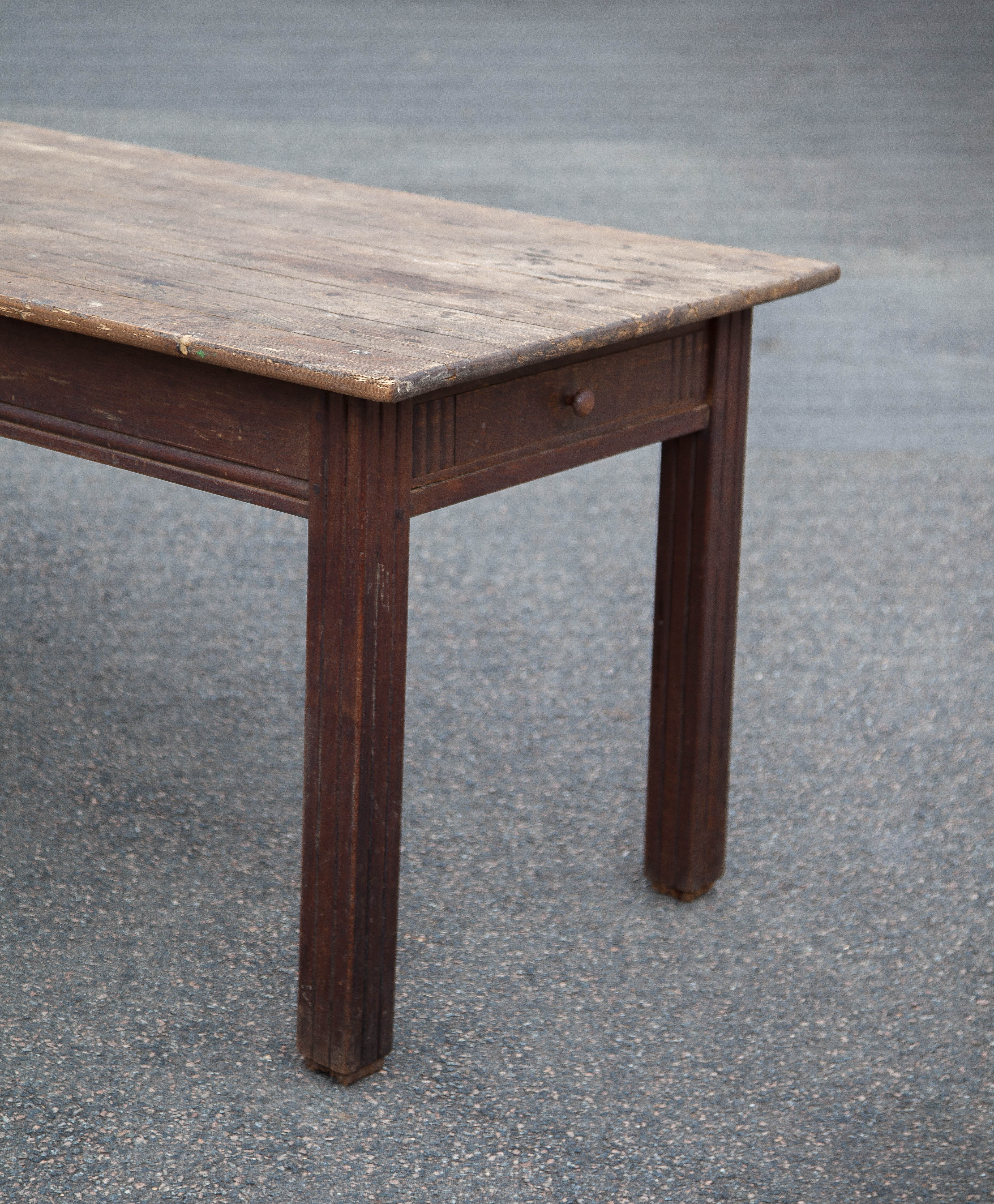 Antique farmhouse table, antique wood dining table, large table with 1 drawer