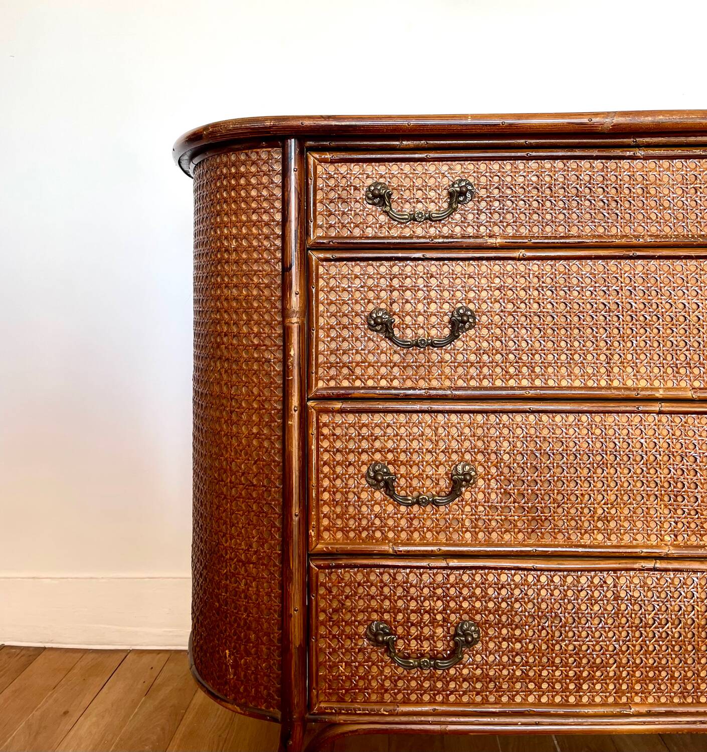 Vintage rattan cane chest of drawers