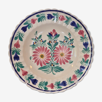 Assiette creuse de collection HB Quimper numérotée motif fleurs