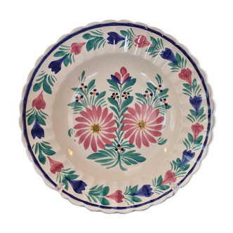 Assiette creuse de collection HB Quimper numérotée motif fleurs