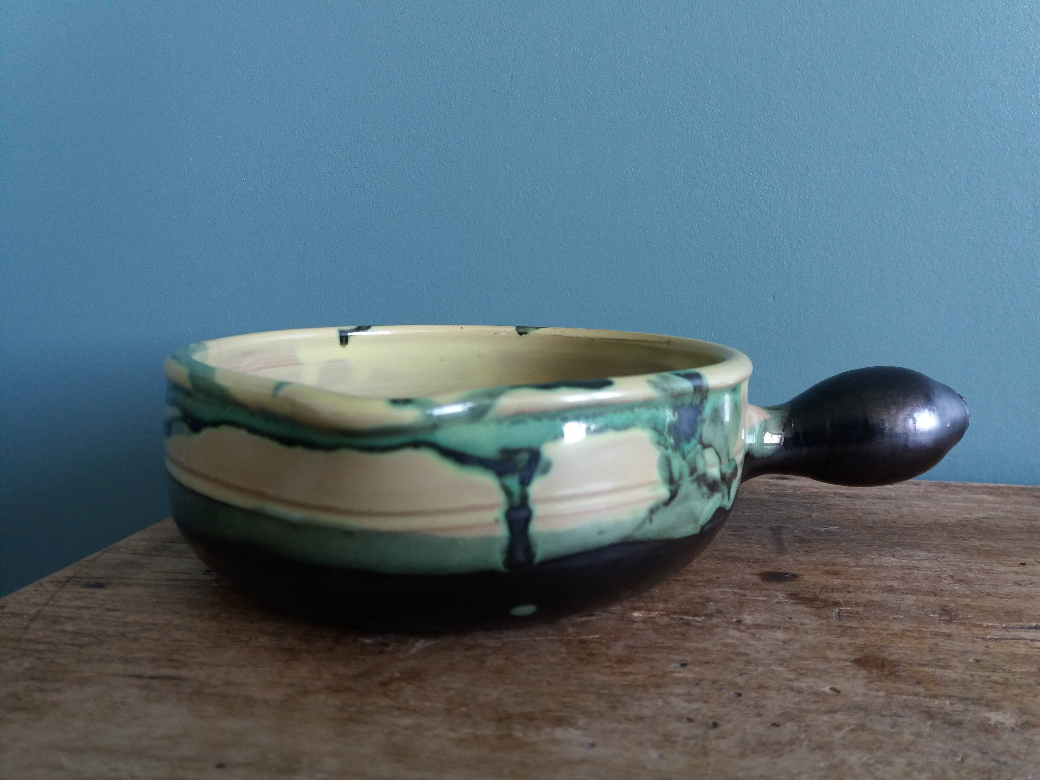 Caquelon signed André Chaudemanche in Malicorne clay