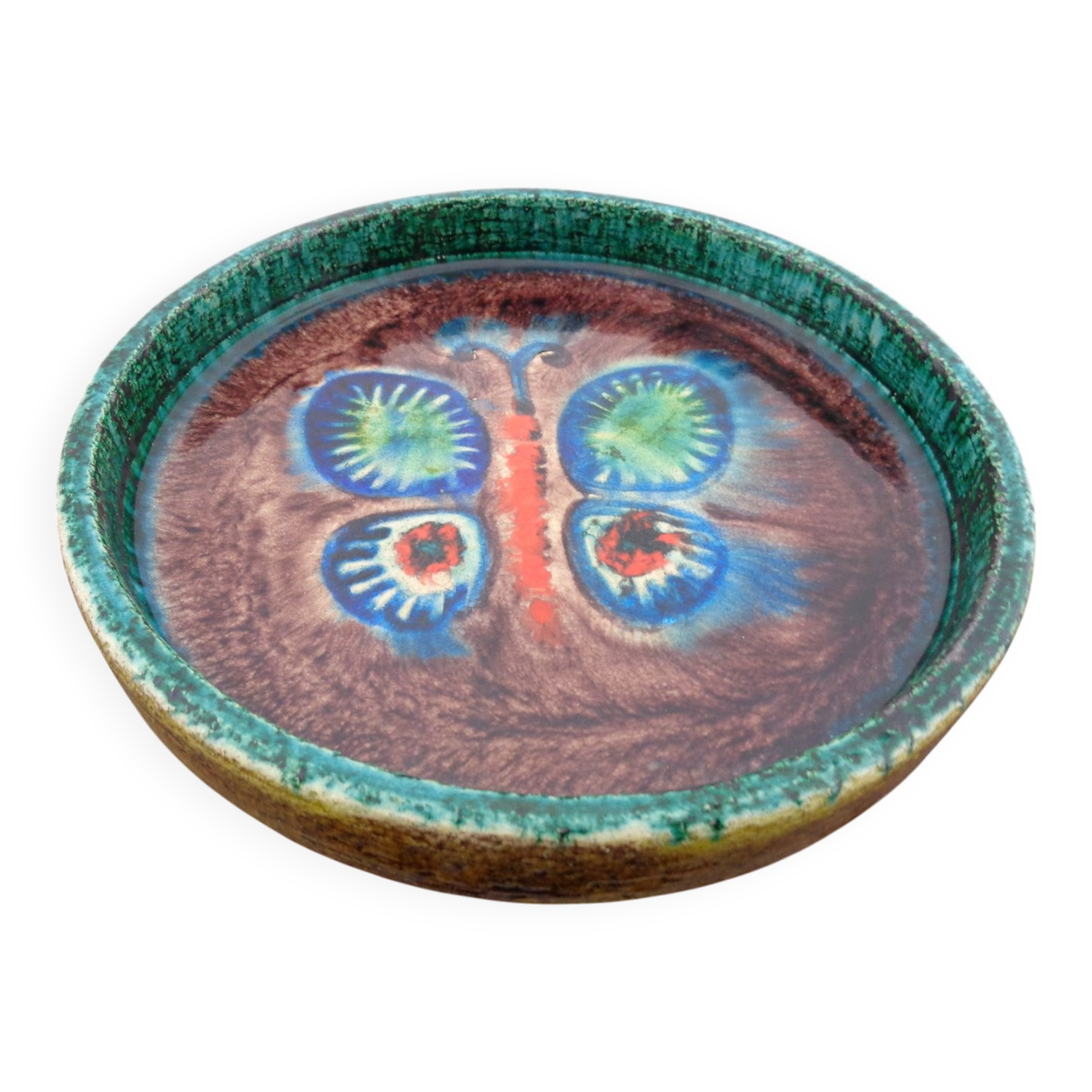 Majolica Butterfly Ceramic Bowl, 1960s