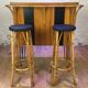 Rattan bar and its 2 stools 60s