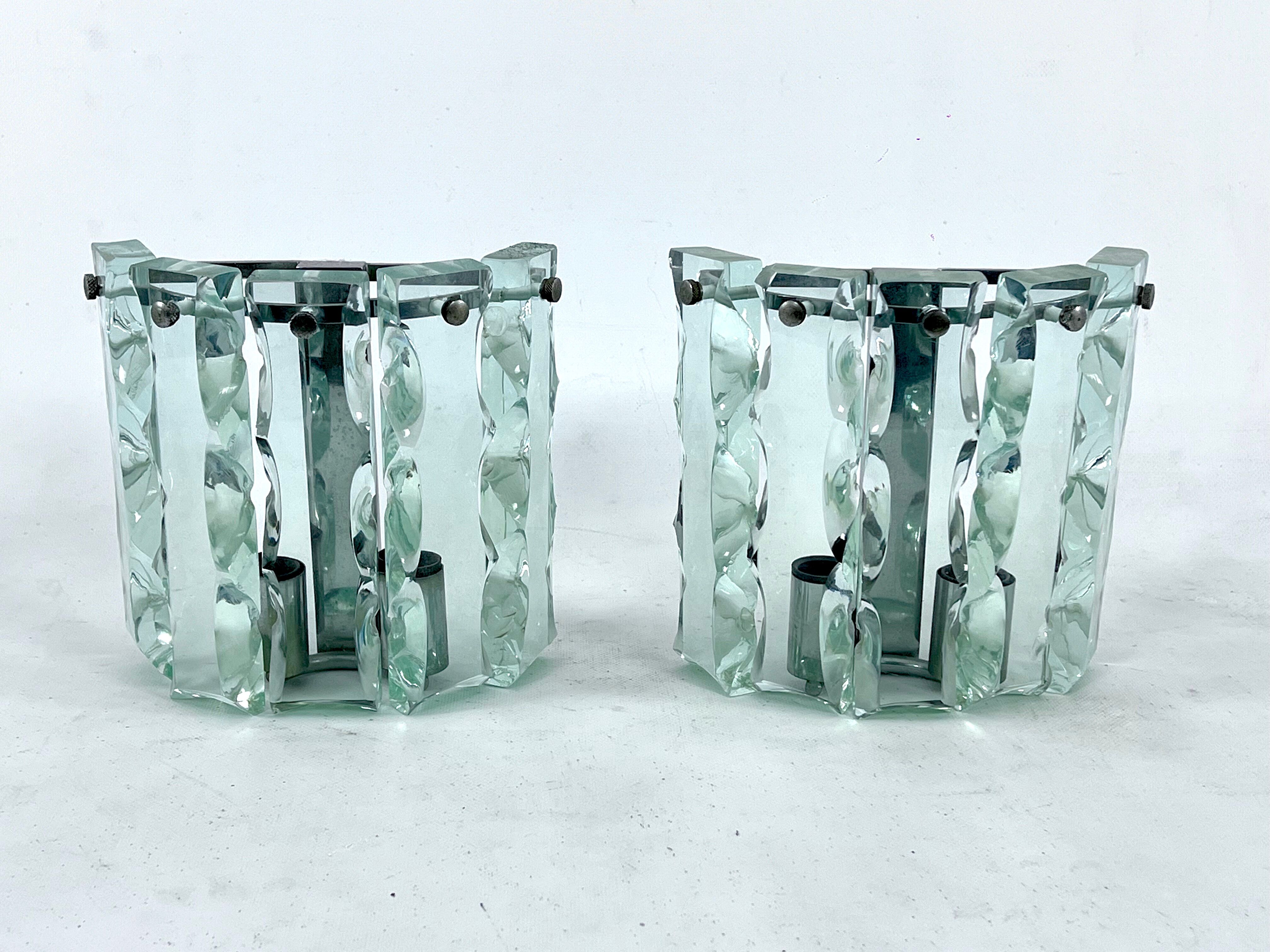 Set of two cut glass sconces by Zero Quattro, Italy 1970s