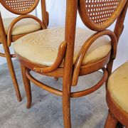 Set of 4 Vintage Bentwood Dining Chairs: Cane Back, Leather Seat, Thonet St