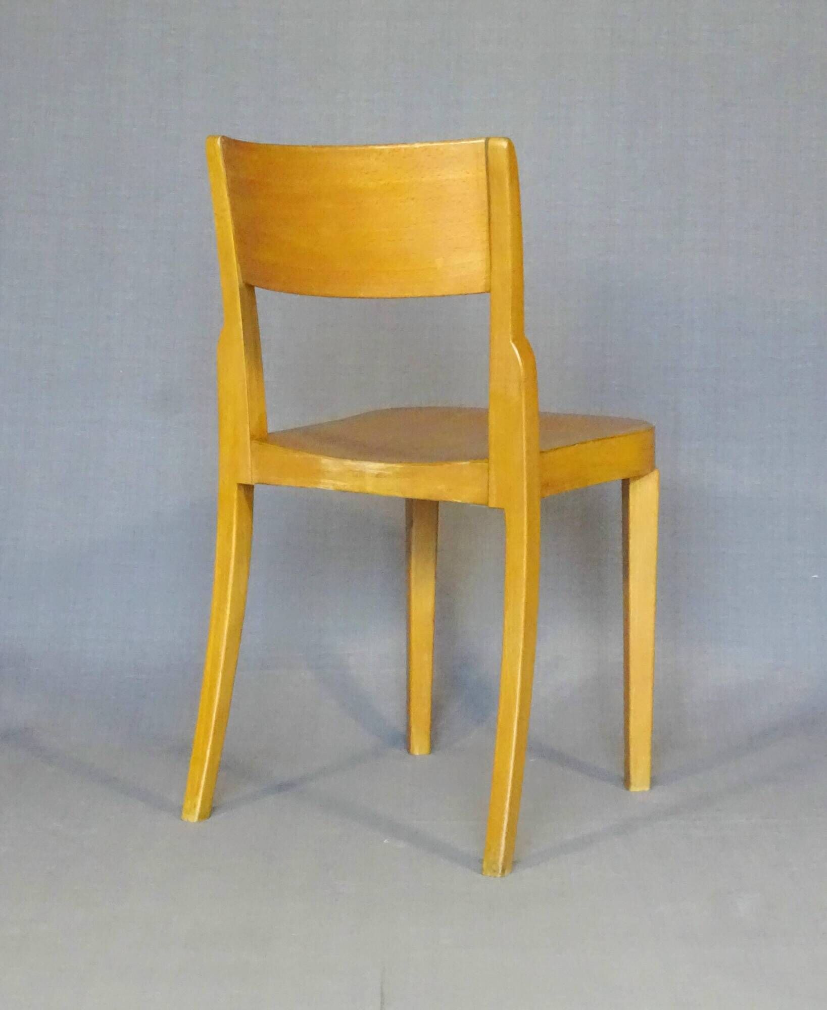 4 bistro chairs, around 1960, by Horgen Glarus - Switzerland - golden oak finish.