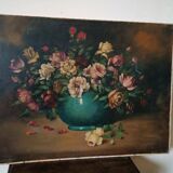 Large oil painting on canvas - Vase with flowers - Still life - Ita