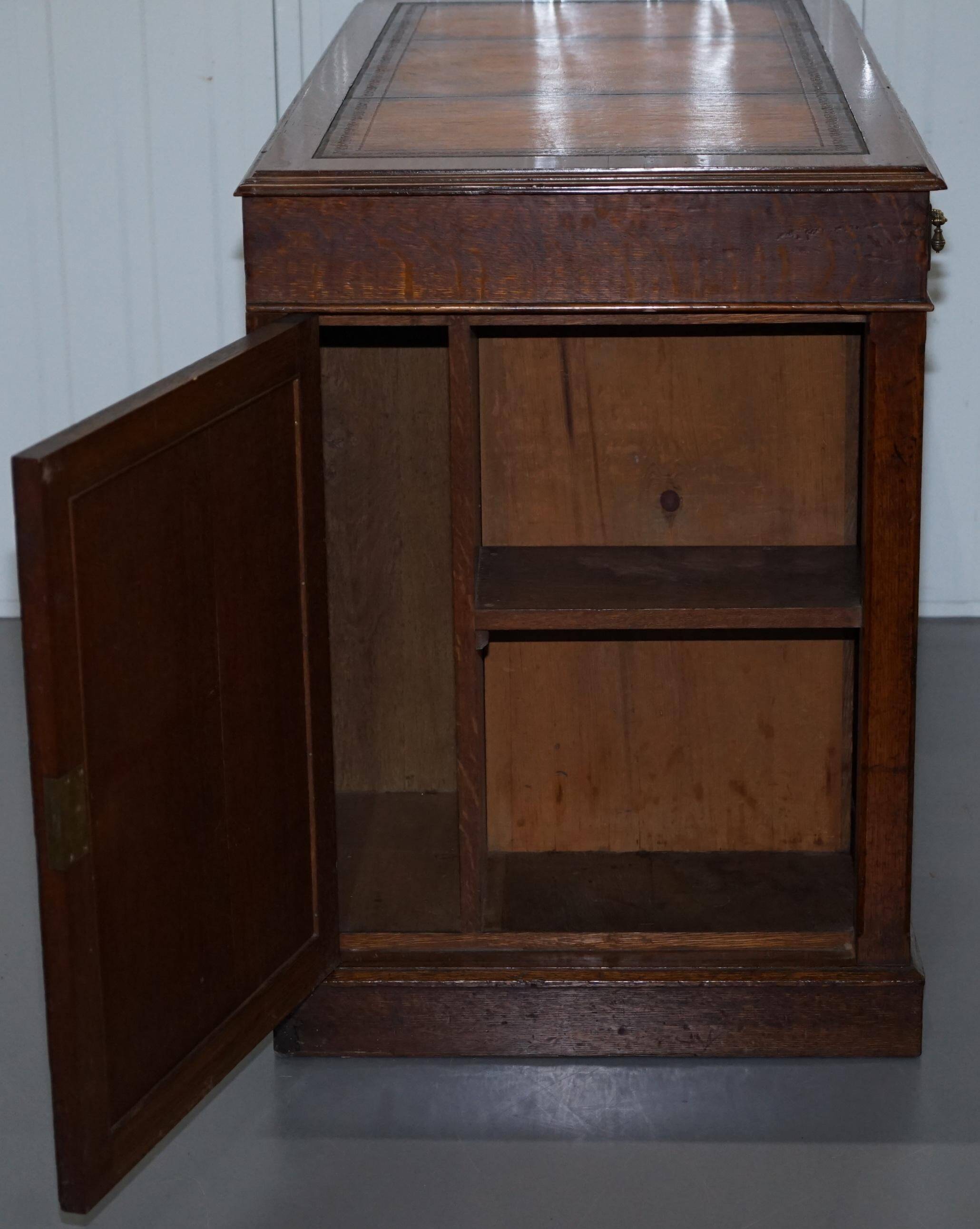 Restored Gothic desk with side bookshelves, drawer, and sloping top by Pugin Gillows.