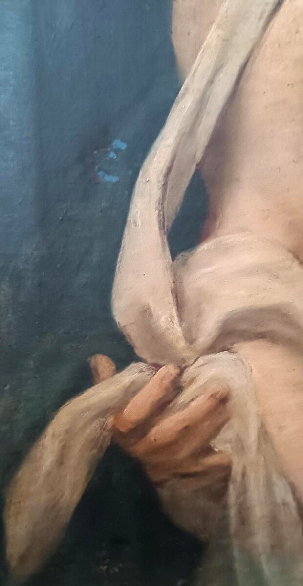 Old oil painting on canvas "Virgin Mary with Child"