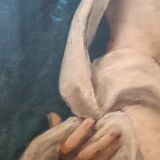 Old oil painting on canvas "Virgin Mary with Child"