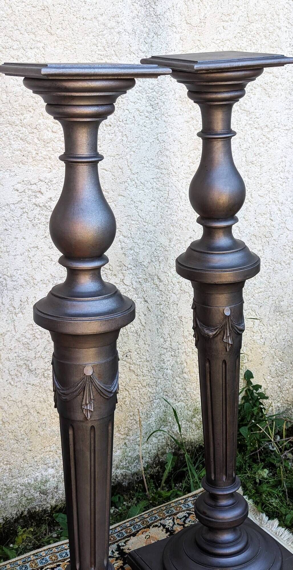 Pair of Grey Painted Wooden Pedestal Columns, Napoleon III Period