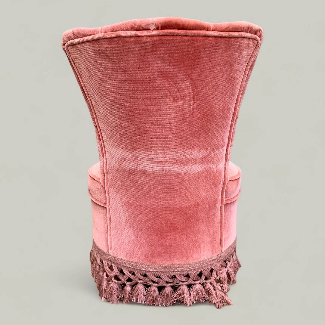 Pink velvet padded toad armchair 1970