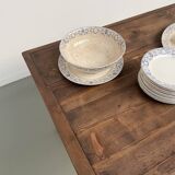 Walnut and pine drapery farmhouse table