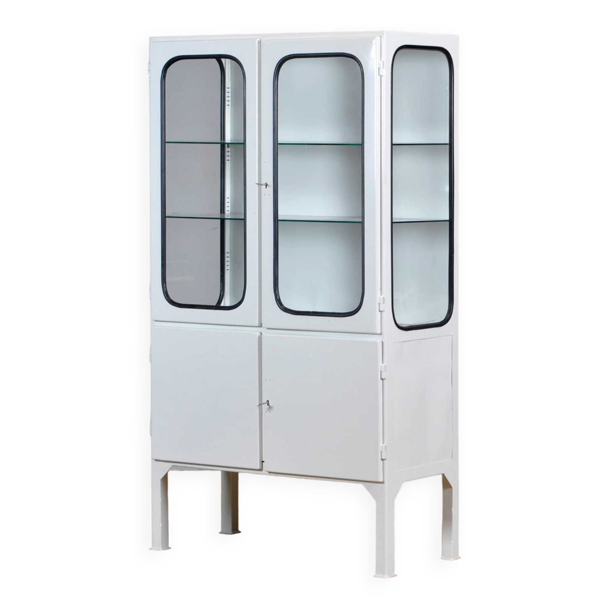 Restored Vintage Iron And Glass Medical Cabinet, 1970s