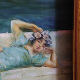 Tableau huile sur bois signé cadre doré xx siècle