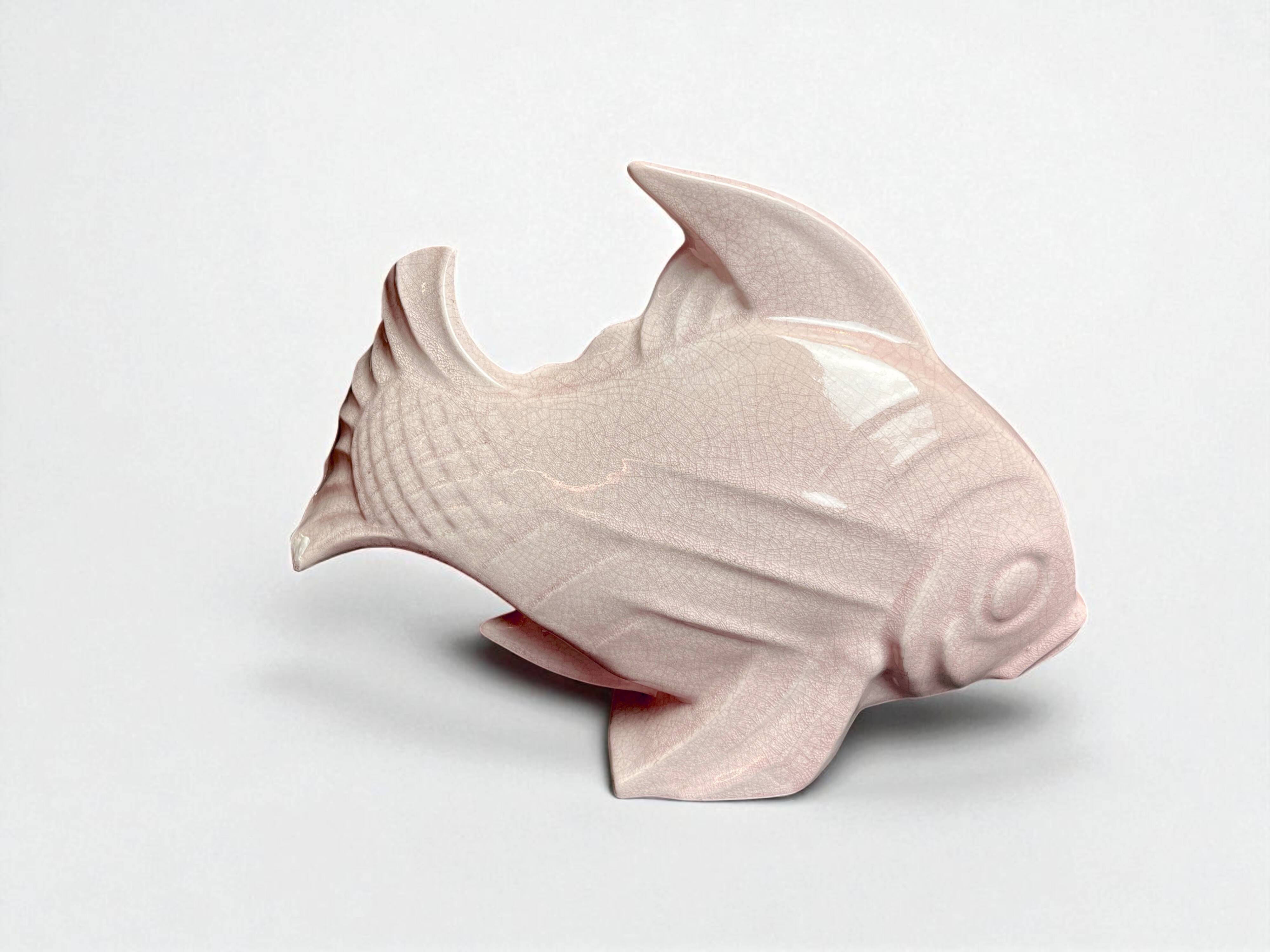 Art Deco, crackled ceramic fish Le Jan circa 1940