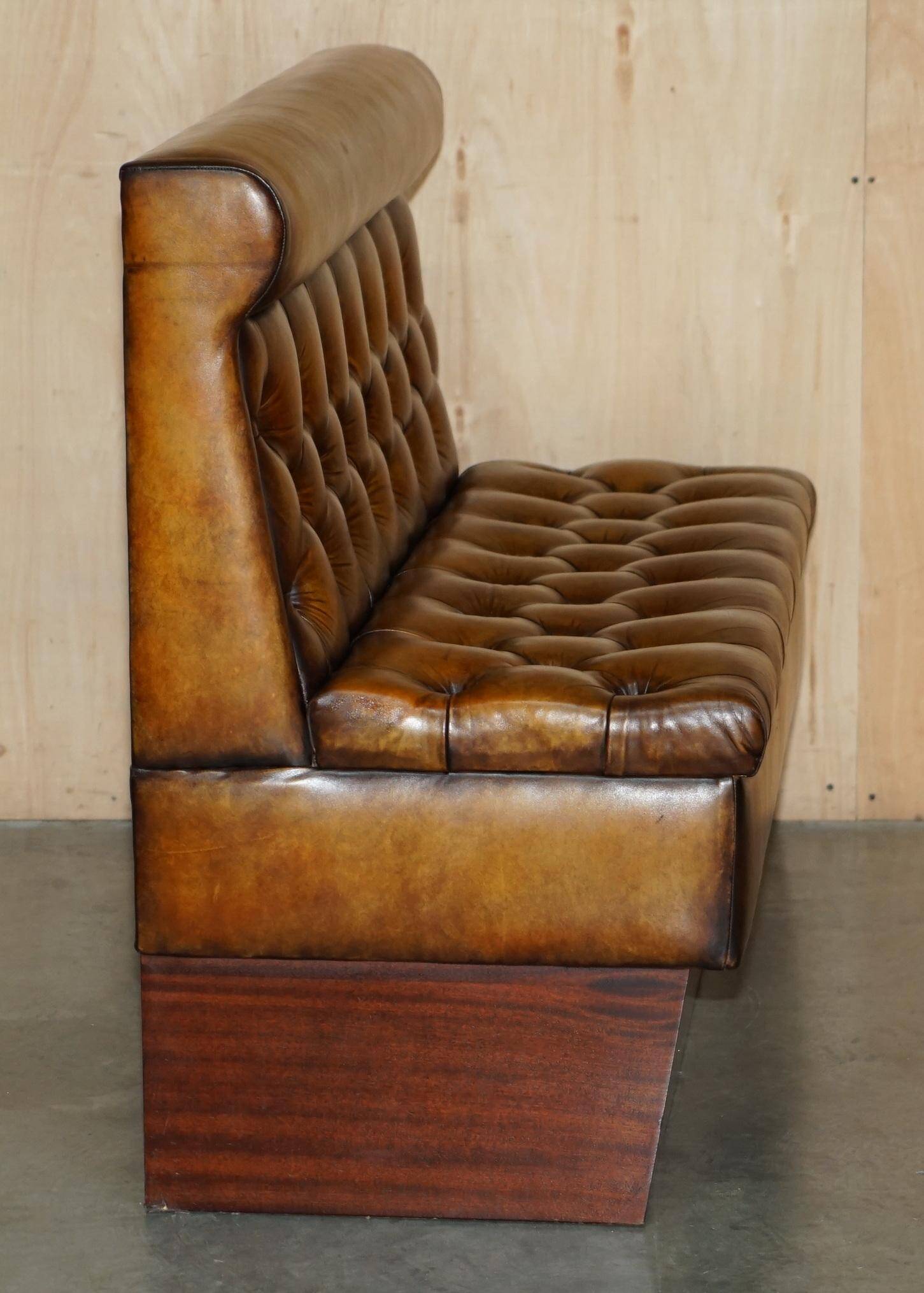 Pair of Victorian Chesterfield pub benches in leather.