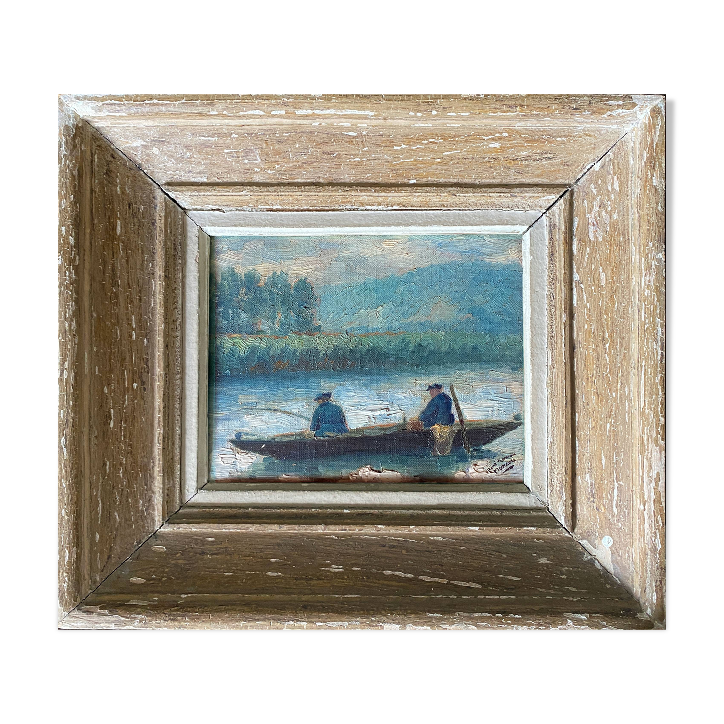 HSP painting "The fishermen" around 1900 R. F. Marcou + frame E. Begué