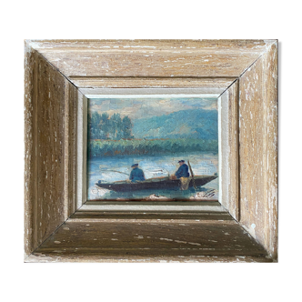 HSP painting "The fishermen" around 1900 R. F. Marcou + frame E. Begué