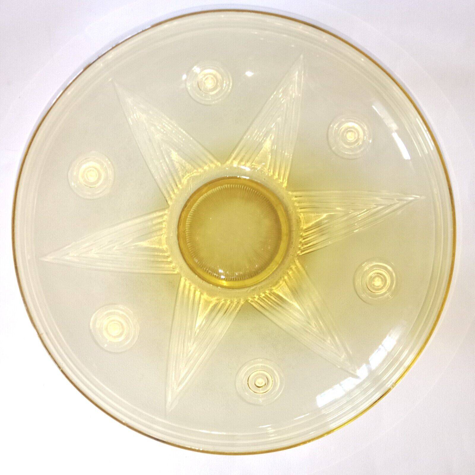 Art Deco Pressed Molded Glass Bowl, Yellow, Star Decorated