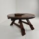 Rustic oak brutalist round coffee table France 1960s mid-20th century