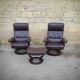 Pair of Scandinavian leather armchairs and ottoman, Ekornes, Norway, 1970