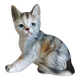 Figurine, Cat statuette, in old 20th century enameled ceramic. Animal figurine, vintage feline