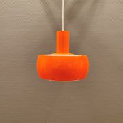 Hanging lamp, designed by Bent Karlby for Schrøder Kemi Denmark 1970s. Made of orange ABS plastic