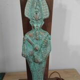 Lampe égyptienne osiris  bronze teck vintage  avec ecrin
