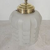Art Deco pendant lamp with matt glass shade and brass fixture, 1930s