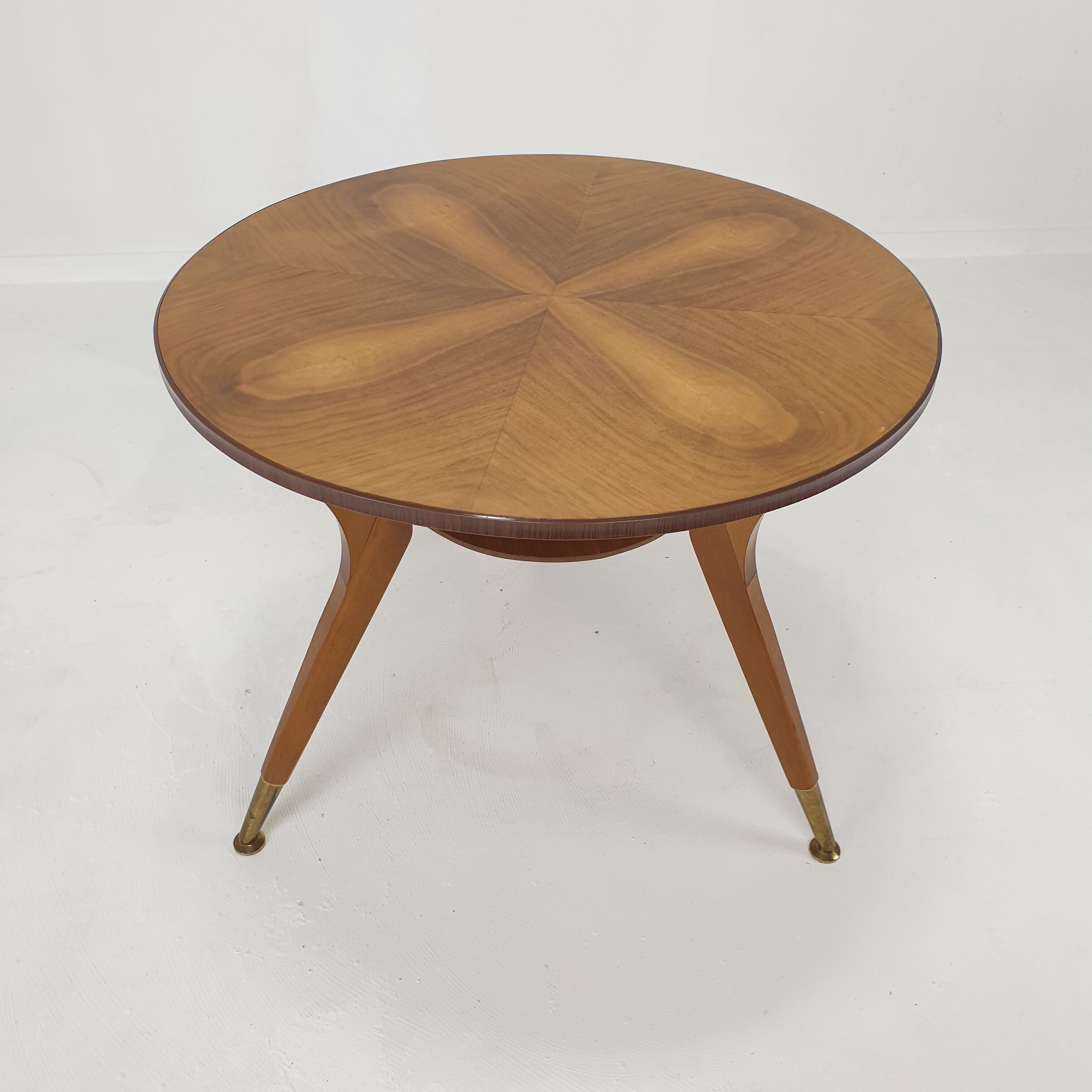 Italian wooden coffee table with brass feet 1960's