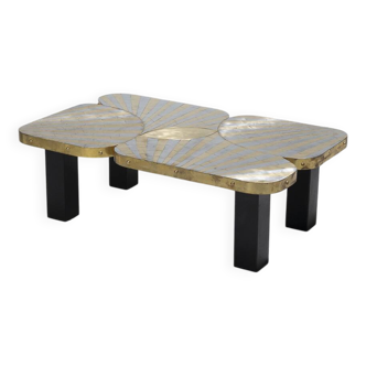 Table basse en zinc et laiton, 1990s