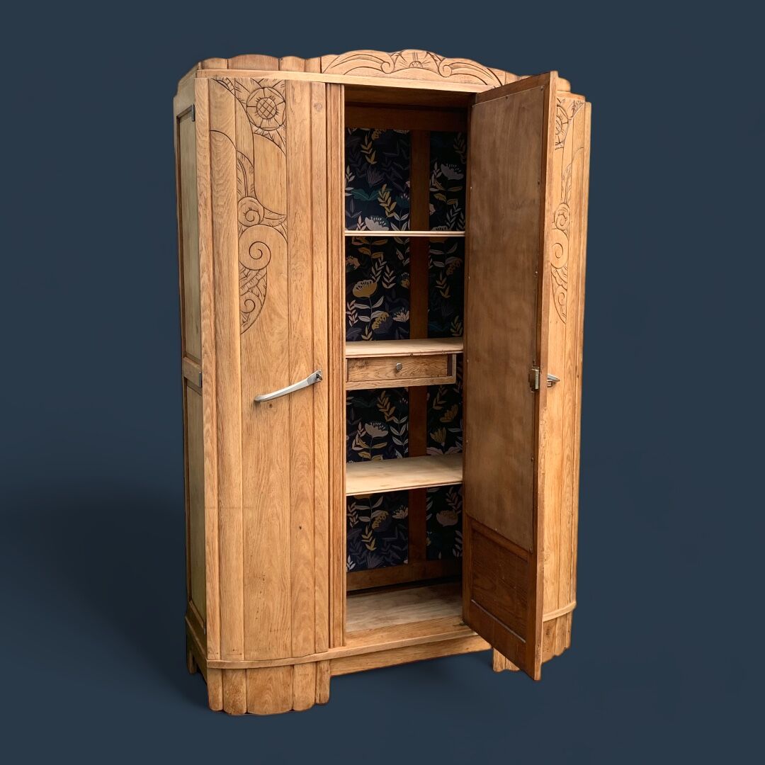 Parisian art deco wardrobe solid raw oak 1930