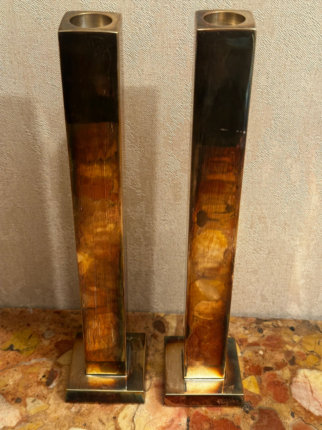 Pair of Silver-Plated Candle Holders H 29 cm - Modernist