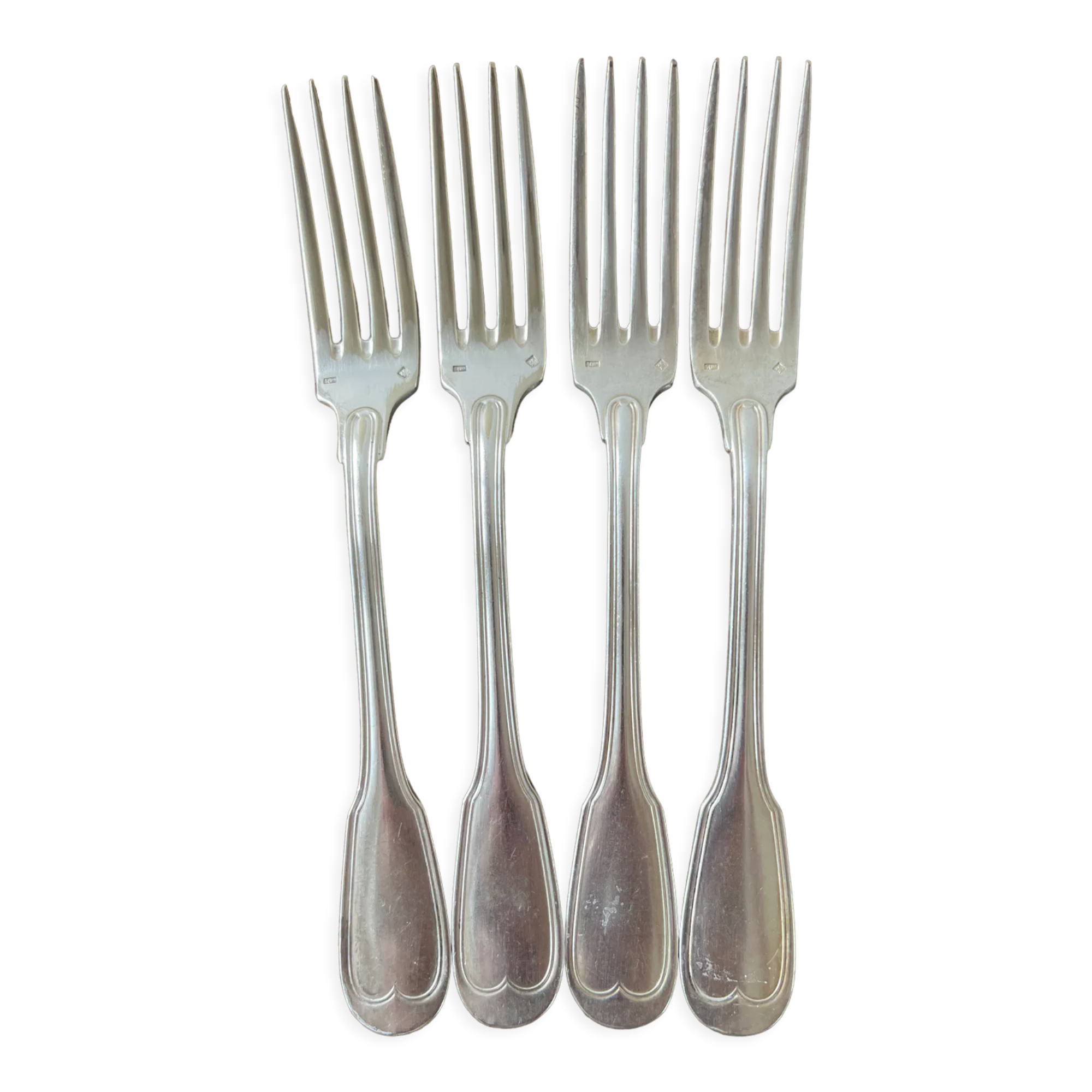 4 silver metal forks